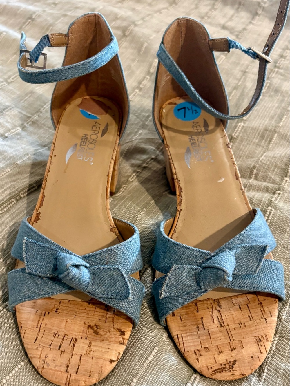 AEROSOLES Denim Blue Knot Cork Block-Heel Sandals